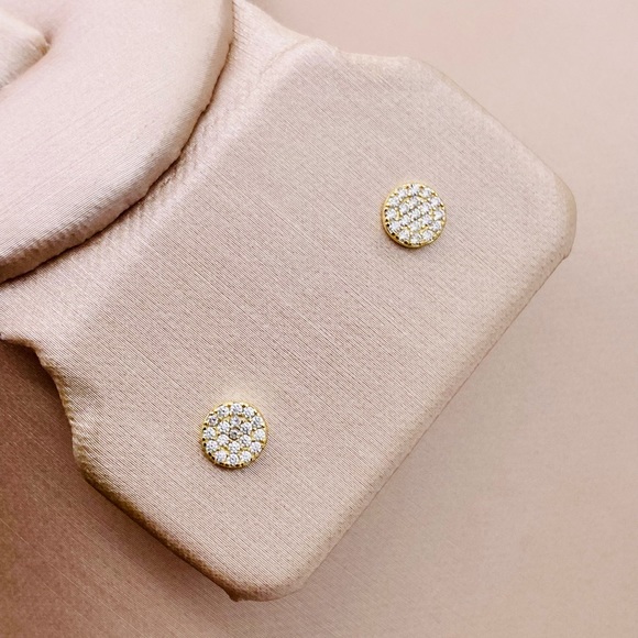 EUC Gold Plated CZ Disc Stud Earrings - Picture 2 of 15